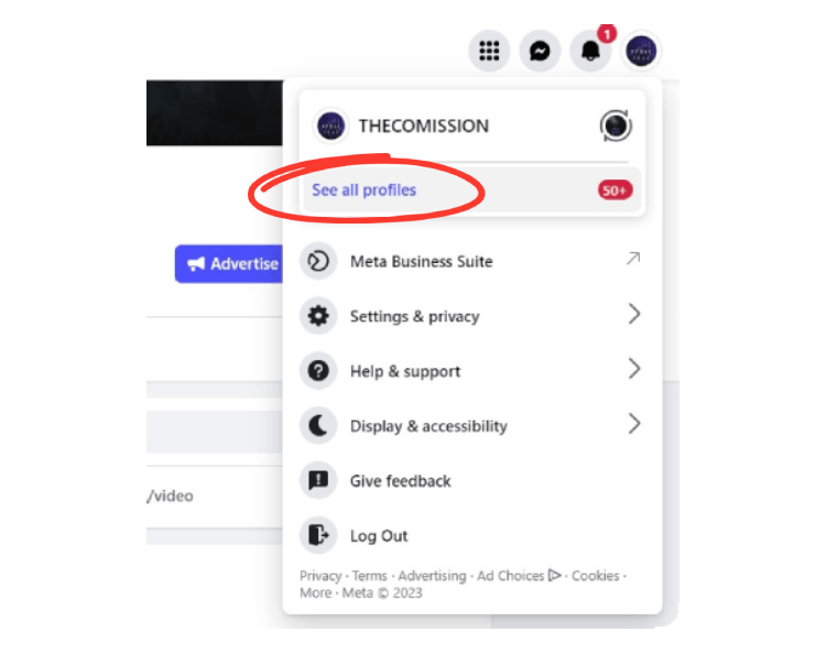 Click See all Profiles, then select the Page you want to change the url.